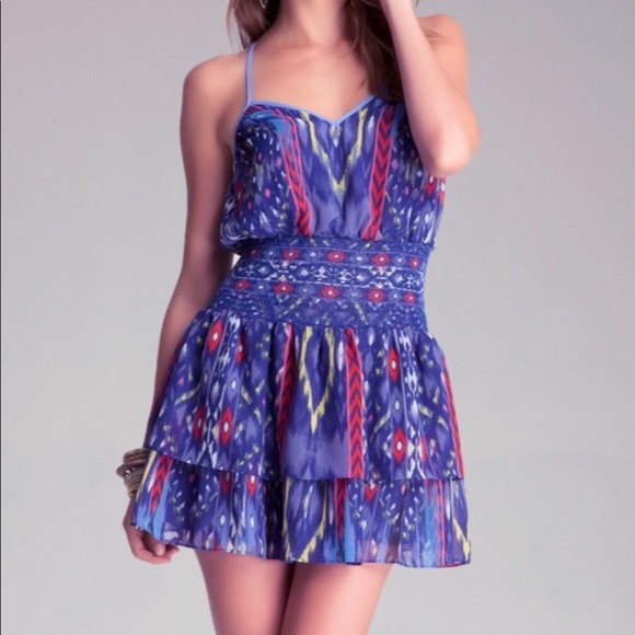 Small Bebe Multicolor Smocked Waist Mini Dress - Picture 3 of 4